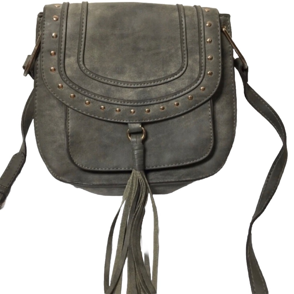 Franco Sarto Gray Tassel Studded Crossbody Bag.